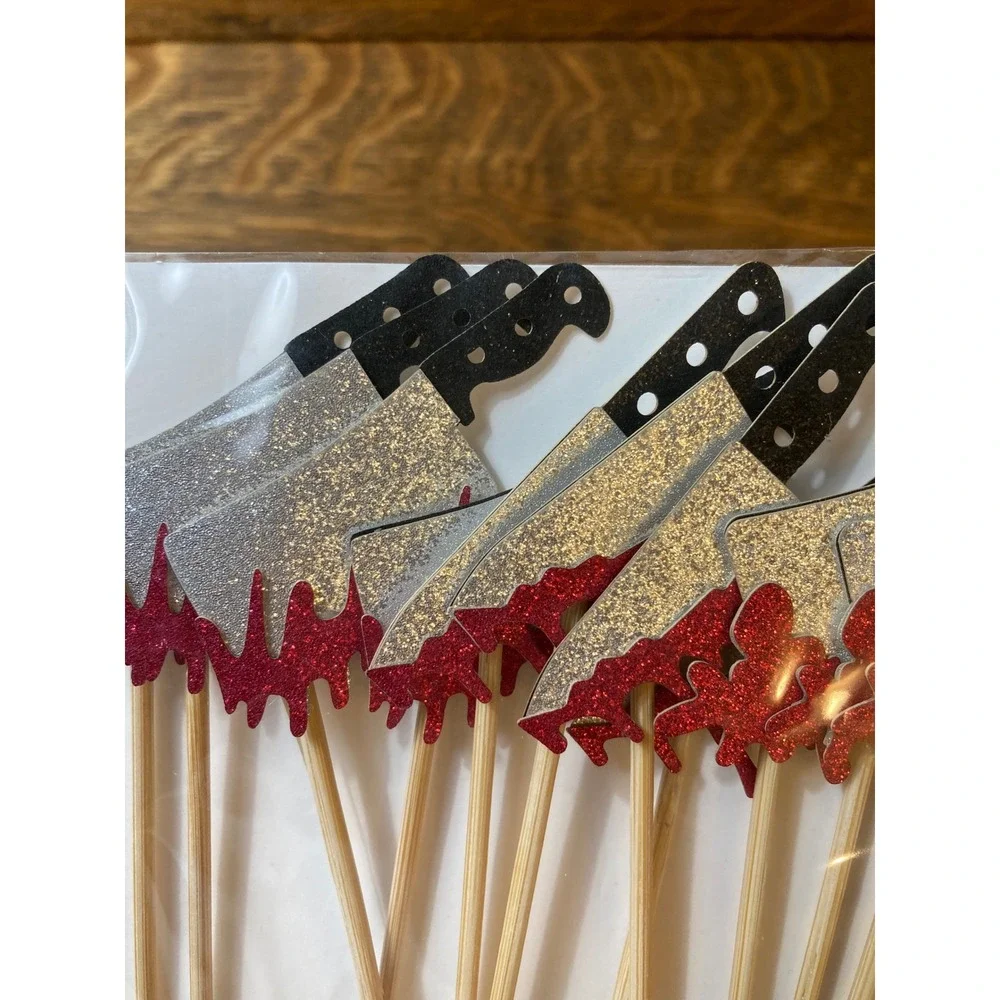 Halloween Bloody Cleaver Knife Cupcake Toppers Horror Party Cake Decoration Set